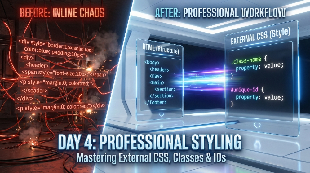 Day 4: Professional Styling – External CSS, Classes & IDs